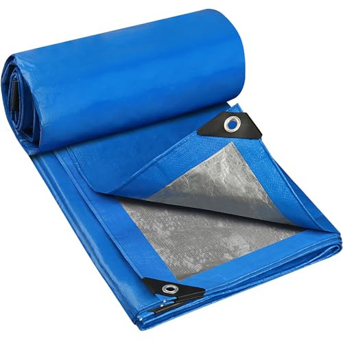 YIJUHOU Tarpaulin Waterproof Heavy Duty 3m x 5m 115 GSM Blue Tarps Sheet for Furniture Ground Multipurpose Covers
