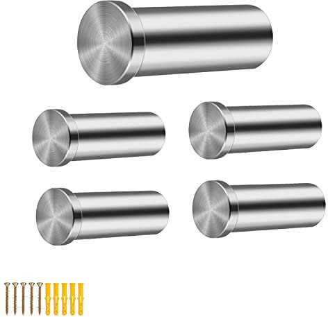 DEANKEJI 45mm Edelstahlhaken Schrauben, 5 Stück Garderobenhaken, Wandhaken für Badezimmer - Rund Kleiderhaken für Küche, Schrank, Garderobe, Arbeitszimmer und Wohnzimmer