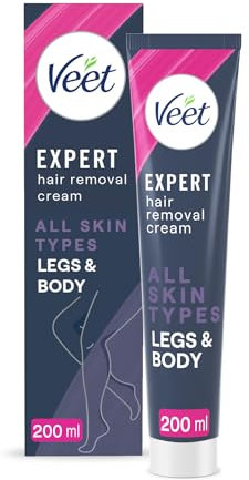 Veet Expert Haarentfernungscreme, Alle Hauttypen einschließlich empfindlicher Haut, Bein & Körper, 200 ml
