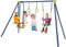 COSTWAY 3-in-1-Kinderschaukel mit Schaukel, Wippe und Turnringe, Schaukelgestell aus Metall, Schaukelgerüst Gartenschaukel für Garten, Hof, Park
