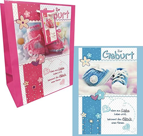 ILODA 2x Geschenktüten zur Geburt medium 17315 (1x für Mädchen und 1x für Jungen), Geschenktüte, Tüte Baby Geburt, Geschenktasche für Babys