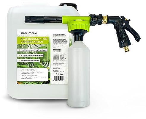TerraDomi Blattdünger für Grünpflanzen 5Liter + innovates Sprühsystem | Für Palmen, Kakteen und andere Pflanzen | schnelle Hilfe bei Nährstoffmangel | Für grüne und gesunde Blätter