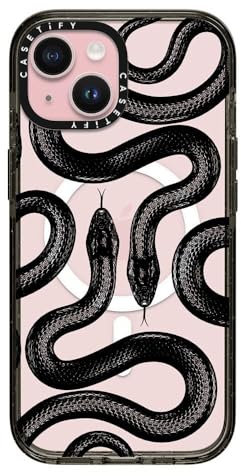 CASETiFY Impact Case for iPhone 15 [4X Military Grade Drop Tested / 8.2ft Drop Protection/Compatible with Magsafe] - Black Kingsnake - Clear Black