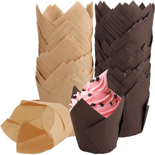ASelected Tulip Cupcake Cases - 400 Pcs Muffin Cases & Baking Paper Cups (Greaseproof) for Weddings & Birthdays (Brown & Coffee Colours)