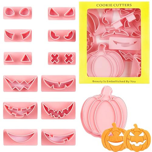 WNV 12-Piece Pumpkin Pancake Cookie Cutter Set with Custard Cream Biscuit Cutter - Perfect for Spooky Cake Decorations and Sandwich Cutters for Children, MJ-02