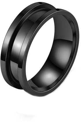 Herren Ringe Edelstahl, Männer Frauen Ringe 8MM Polierter Ring mit Rille, Schwarz, Größe 67 (21.3)