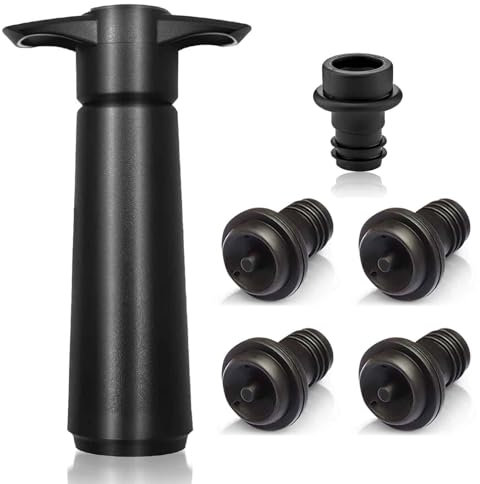 GWAWG Pompe A Vide Vin avec 5 Bouchons Bouchon Bouteille Vin Réutilisable pour Conserver la Fraîcheur du Vin (Noir)