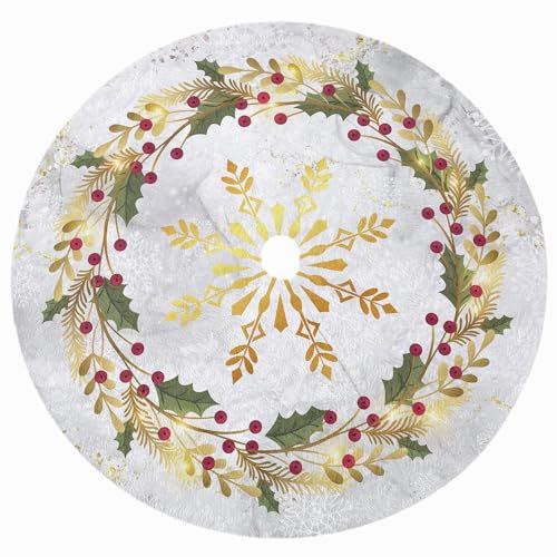 Weihnachtsbaum Rock Unter Christbaum Groß 120 cm Durchmesser Rund Weißer Plüsch Weihnachtsdeko Tannenbaum Decke Unterlage mit Klettverschluss Model Weißer Kranz [165]