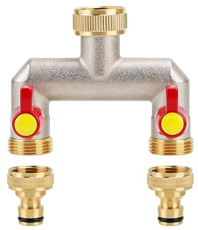 LALAGO 2-Wege-Wasserhahn, 3/4 Zoll Gartenschlauchadapter, Wasserverteiler 2-Wege-Schlauchadapter, 2-Wege-Wasserhahnadapter, 2-Schlauchadapter für Gartenbewässerung
