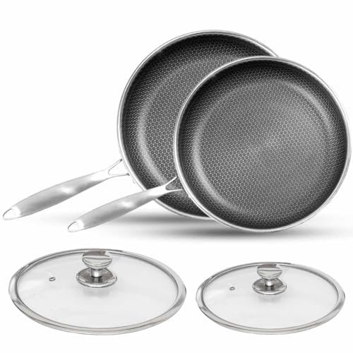 AUDANNE Bratpfannen-Set mit Deckel, 25,4 cm und 30,5 cm, Edelstahl, Wabenpfanne mit Griff, PFOA-frei, ofenfest, Induktionskochgeschirr, Bratpfanne, 25,4 cm und 30,5 cm, Schwarz, 2 Stück