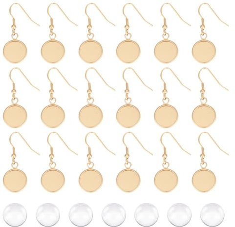 UNICRAFTALE 12 Paar DIY Rohlinge Ohrring Herstellung Set 12 mm Tablett Edelstahl Rohling Cabochon Ohrringe Gold Ohrringe Lünette Tabletts Mit Ohrringhaken Glas Cabochons Für Die Schmuckherstellung