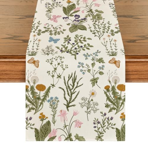 Artoid Mode Wildblumen Blätter Frühling Tischläufer, Saisonnal Küche Esstisch Dekoration Drinnen Urlaub Party Dekor 40x180 cm