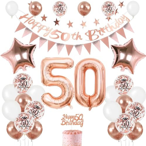 50. Geburtstag Deko Roségold, Luftballon 50. Geburtstag Frau Geburtstagsdeko 50 Jahr, Ballon 50. Geburtstag, Zahl 50 Luftballons Geburtstag Tortendeko, Ballon 50 Deko für 50 Jahre Frauen Geburtstag