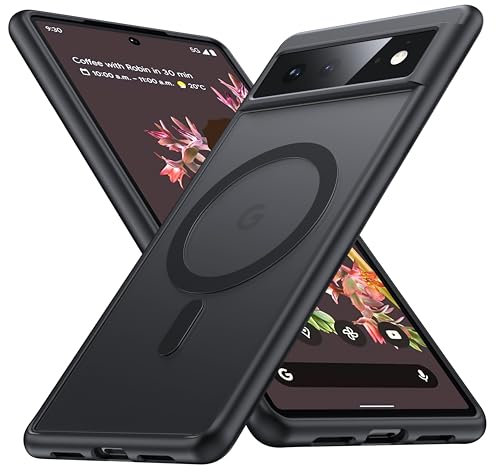 FNDMIL [NO.1 Magnetisch für Google Pixel 6 Hülle mit MagSafe[Translucent Matt][Anti-Fingerabdruck][Militär Stoßfest] Hardcase mit Weich Silikon Handyhülle für Pixel 6 Case Dünn 6.4'',Schwarz