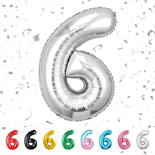 Geburtstag zahlen luftballon 6 jahre Silber Folienballon Kindergeburtstag Deko Silber-Mädchen Junge 6 jahr ballon 40 - 101cm Folienballon 6 jahre Geburtstags deko-fliegt mit Helium
