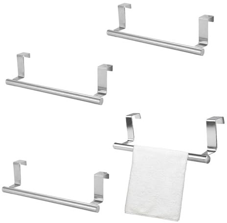 JEOPKO 4PCS Towel Rail,Over Door Towel Rail Over The Cabinet Towel Rail Multi Purpose Towel Rack No Drilling Towel Rack Rails Cabinet Door Back Type Cloth Hanging Rack Towel Rod Over Radiator Towel.
