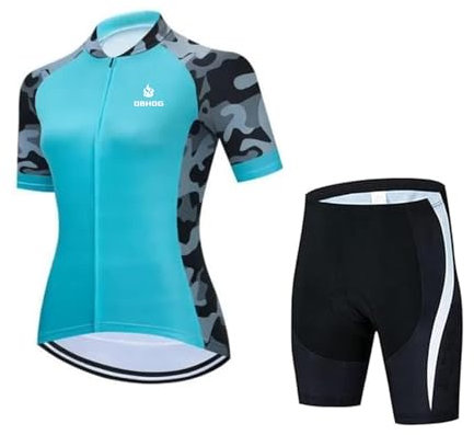 Fahrradbekleidung Damen, Radtrikot Set Im Sommer, Outdoor Kurzarm Radsport-Shirt + 9D Gel Gepolsterte Kurze Hose Fahrradhose (TYPE-5,L)
