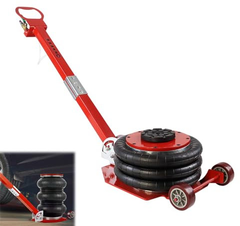 LILIIN Cric pneumatique 3T pour voiture, hauteur de levage 150 à 400 mm, cric pneumatique, avec poignée, cric pour réparation, rouge et noir