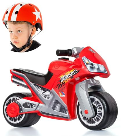 MOLTO Laufmotorrad Cross rot + roter Helm Star | Motorrad Laufen für alle Arten von Gelände | sicheres und Robustes Spielzeug | fördert die gesunde Entwicklung von Jungen und Mädchen | ab 18 Monaten