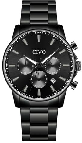 CIVO Uhren Herren Wasserdicht Armbanduhr: Schwarz Chronograph Männeruhr - Edelstahl Analog Quarz Mode Herrenuhr
