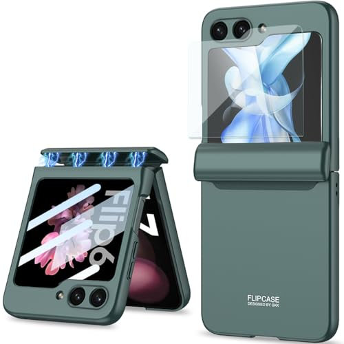 SOUTEM Custodia per Samsung Galaxy Z Flip 6 Costruito Nella Copertura Lente Della Fotocamera e Cerniera Protezione, Cover Protettiva Antigraffio Antiurto per Impieghi Gravosi per Z Flip 7 FE(Verde)