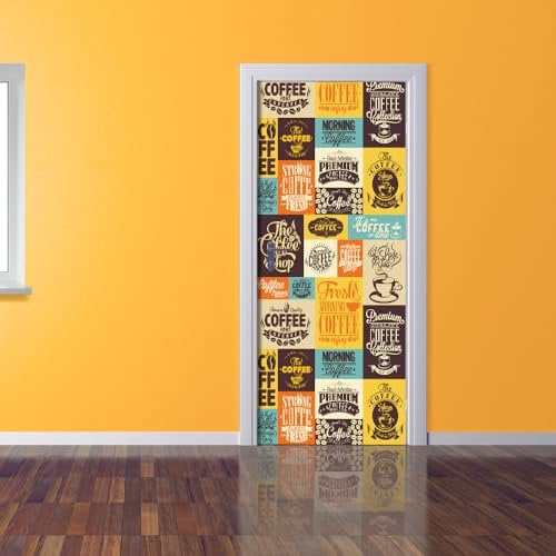 Türposter PVC 3D Türaufkleber Kaffee Türfolie Türtapete Art Home Dekoration Tapetentür Wasserdichtes Selbstklebend DIY Türbild B90 x H200cm