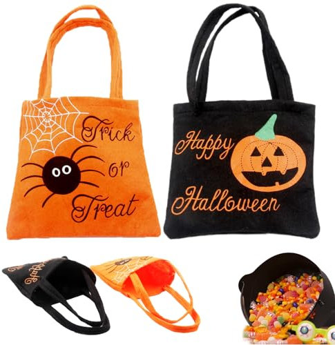 2 Stück Halloween Subigkeiten Tasche, Tragetasche Kürbis, Halloween Süßigkeitenbeutel, Halloween Kürbistasche, Halloween Kürbis Candy Bag, Süßes oder Saures Taschen, für Halloween Party Decor