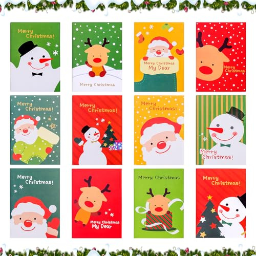 Zkaoai Notizblock Klein Weihnachten, 24 Stück Weihnachten Mini Notizblöcke Kinder Weihnachtsmann Schneemann Rentier Muster Notizbuch, Weihnachts Mini Notizblock Set für Kollegen Kinder Mitgebsel