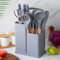 vexon, Ensemble d'Ustensiles de Cuisine, 19 Pièces, Ustensiles en Bois et Silicone, Couteaux, Planche à Découper, Rangement, Style Nordique, Ergonomique, Résistant à la Chaleur, 5 Couleurs (Gris)