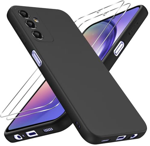Coiwxmoi Coque pour Samsung Galaxy A54 5G, avec 2 Verres Trempé, Housse Etui de Protection en TPU Silicone Souple, Cover Case Antichoc Anti Rayures avec Protection écran pour Samsung A54 5G, Noir