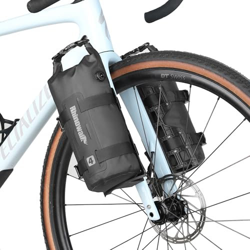 Rhinowalk Bike Front Fork Bag Waterproof Bicycle Pannier Bag Rack Pouch for Mountain Bike E-Scooter Long Distance Riding Package Cycling Accessories Black Color (4L, 1pc only)