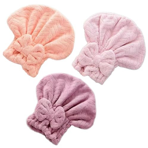 DKDDSSS 3 Stück Mikrofaser Handtuch Haare, Mikrofaser Haarhandtuch, Schnelltrocknend Mikrofaser Haarturban, Trockenhauben für Haare Damen, für Lange Glattes Lockiges Kurze Haar