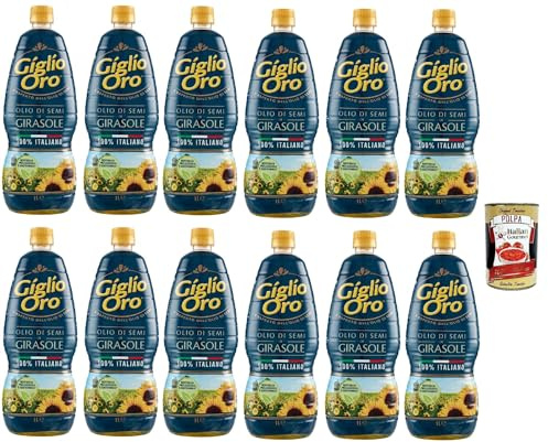 Italian Gourmet Olio di Semi di Girasole 12 x 1L Sonnenblumenöl Frittieröl | IT: gusto neutro e resa leggera; DE: vielseitig zum Braten, Backen, Gesamtnettogewicht 12 L + Kostenlos Polpa 400g