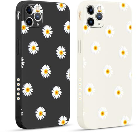 Pnakqil 2 Stück Handyhülle für iPhone 11 Pro MAX 6,5 Hülle, Blumen Aesthetic Gänseblümchen Daisy Muster Bunt Design Motiv Case Silikon Weiche für Mädchen TPU Dünn Stoßfeste Kameratasche Schutzhülle