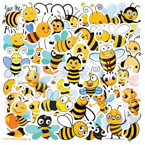 ITOMUFD Biene Sticker Set Aufkleber Jugendliche Erwachsene 50 Stück Niedlich Biene Wasserfeste Vinyl Decals Auto Motorräder Fahrrad Skateboard Snowboard Gepäck Laptop Koffer Helm Motorrad Computer
