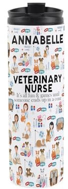 Custom Vet Nurse Travel Mug - Personalised Veterinary Animal Gift - Reusable Stainless Steel Vacuum-Sealed Double-Walled Travel Flask 500ml (16 fl oz)