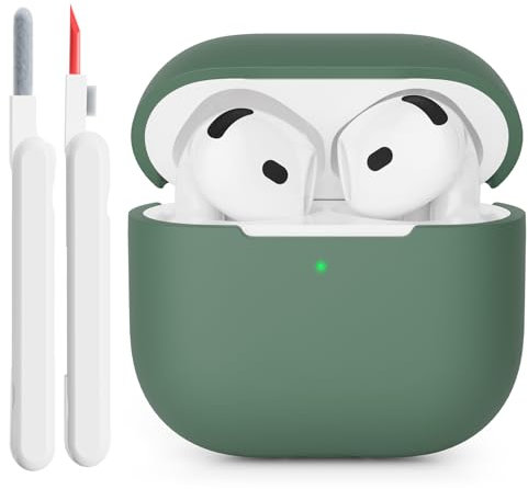 KOKOKA Custodia in Silicone Compatibile con AirPods 4 Case, LED Anteriore Visibile, Case Cover Protettiva Antiurto in Silicone Morbido per Airpods 4 Generazione 2024 con Kit di Pulizia, Deep Green