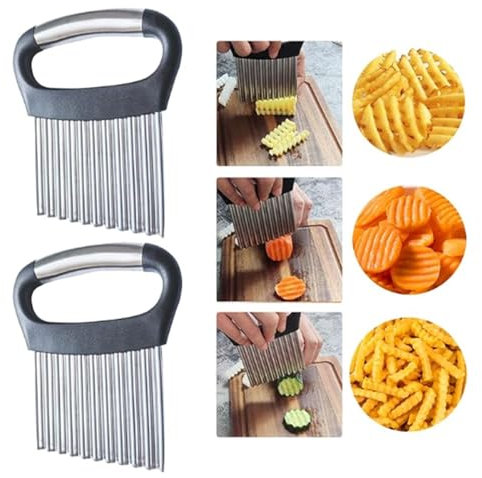 NJNNN Coupe-Frites en Acier Inoxydable, Coupe-Frites ondulé imperméabilisant, Couteau à découper, for Pommes de Terre, Chips de Carottes et(Black)
