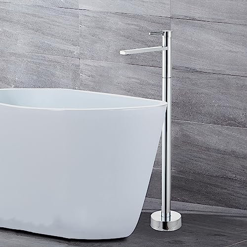 Robinet de baignoire autoportant avec poignée unique en laiton mitigeur monotrou pour baignoire avec contrôle de l'eau chaude et froide, robinet de baignoire monté au sol, finition chromée