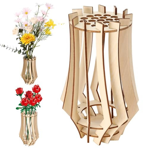 Zikenis 1 Stück Holzvase für Lego Blumen,Blumenvase für Lego Blumenstrauß,Holzvase,für Rosen Sonnenblumen Tulpen Kirschblüten, Narzissen,Lotus,Geschenk Deko für Blumenliebhaber