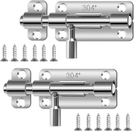 Edelstahl Türriegel, 2 Stück Schiebeschloss Bolzenriegel Verschluss Riegel, Bolzenriegel Riegelschloss Klein mit Schrauben, Geeignet für Garten, Tor, Arbeitszimmer(Silber)