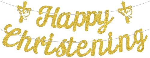 Banner mit Aufschrift Happy Christening, zur Erstkommunion, Taufe, Partyzubehör, Segen Sie dieses Kind, Party-Dekorschild, On Your Christening Day, Babyparty-Dekorationen, Gold, doppelseitig
