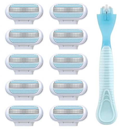 tiyiyok Maquinilla de Afeitar Seguridad Mujer, Depiladora Mujer Zona Íntima con 10 Cuchillas de Afeitar Mujer, Afeitadora Mujer Ergonómica para Axilas Piernas Bikini