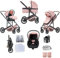 Lnhcrbs Passeggino 3 in 1,Passeggino da Viaggio,Rosa-Set Passeggino e Seggiolino Auto, Passeggino Fronte Mamma con Zanzariera Parapioggia, Maniglia Regolabile, Telaio in Alluminio,0-4,22Kg