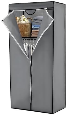 M.J COMFY-LIFE Canvas Wardrobe 68x45x158cm Portable Wardrobe With Hanging Rod Fabric Clothing Storage Cabinet Clothing Storage Rack Suitable For Bedroom Living Room Cloakroom Dormitory (Grey)