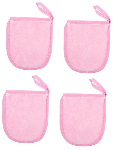 SHERCHPRY 4Pcs Pink Makeup Removal Puff Face Cleaning Gloves Soft Washable Cosmetic Powder Cleaning Mitts for Effortless Makeup Removal for Daily Skincare Routine