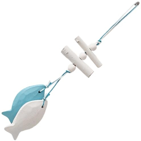 SGERUFZ Einzelstück Maritime Holz Deko Set Mit 2 Fischen Anhänger, Mediterrane Hängedekoration Im Marine Stil, Nautische Wandbehang Für Haus Garten Fenster