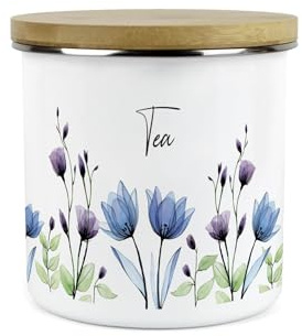 Blooming Lovely Flowers Tea Canister - Purple Floral Homewares Gifts - 1.2L Enamel Hot Drinks/Food Kitchen Storage Container