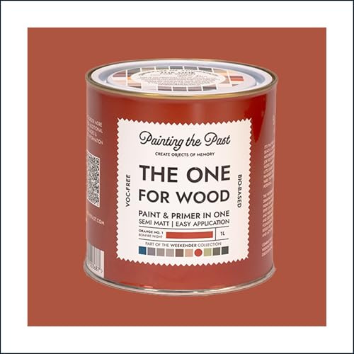 The One for Wood Paint & Primer 1L Orange No. 1 Bonfire Night | Semi Matt Finish, Bio-Based & VOC-Free Formula for Wooden Furniture & Surfaces | Durable & Easy Indoor Home Decorating