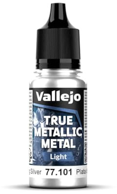 Vallejo True Metallic Paint 101, Silver Color for Gradients and Blends, 18 ml Dropper Bottle, Smooth and Luminous Finish